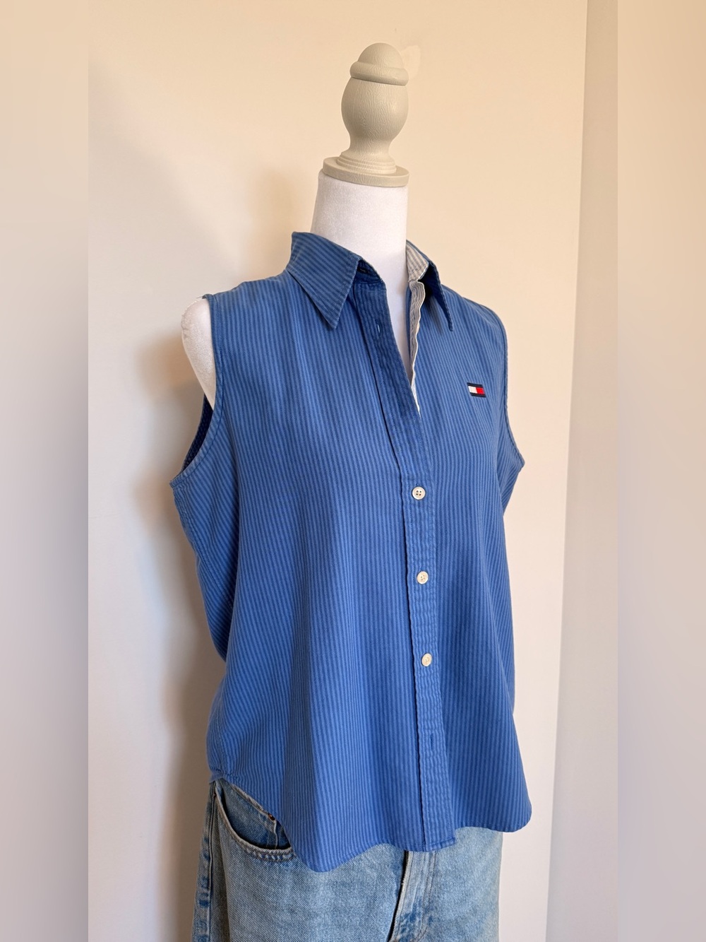 Vintage Tommy Hilfiger Blue Sleeveless Button-Front Shirt